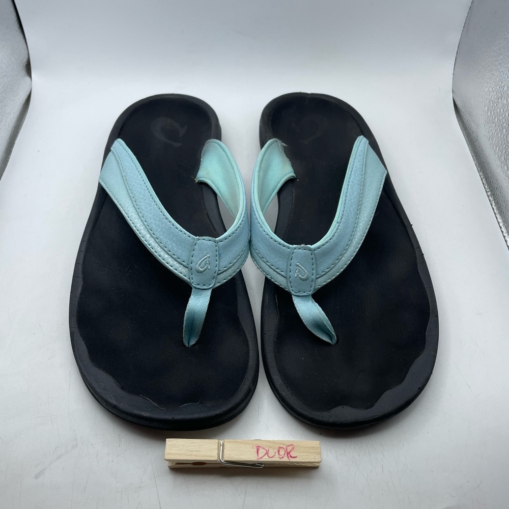OluKai Women's Teal Black Flip Flop Sandals - Picture 3 of 9